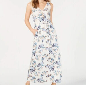 Lucky Brand  floral vee neck tie waist maxi dress SZ M